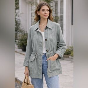 London Fog Sage Green Utility Jacket | Lightweight and Transitional | Spring Lrg